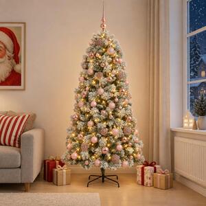Mű zsanéros karácsonyfa gömbökkel 180 cm 300 LED Meleg fehér