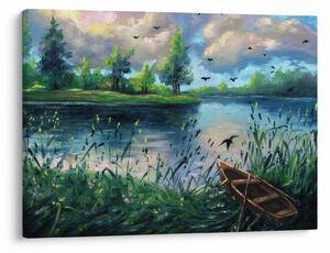 Kép - olajfestmény, Nyári este a tónál (70x50 cm)