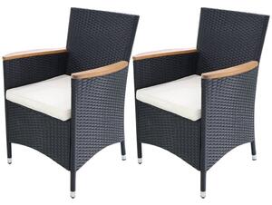VidaXL 2 db fekete polyrattan kerti szék párnával