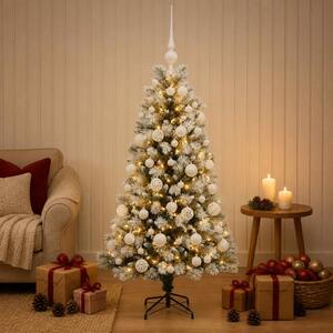 Mű zsanéros karácsonyfa gömbökkel 120 cm 150 LED Meleg fehér