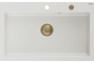 Mexen Elix egymedencés gránit mosogató 800 x 500 mm, fehér, arany szifon - 6527801005-20-G