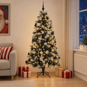 Mű zsanéros karácsonyfa gömbökkel 180 cm 300 LED Meleg fehér