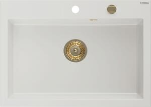 Mexen Elix 1 rekeszes gránit mosogató 700 x 500 mm, fehér, arany szifon - 6526701005-20-G