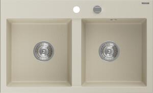 Mexen Hektor 2 rekeszes gránit mosogató 800 x 480 mm, bézs, króm szifon - 6521802000-69