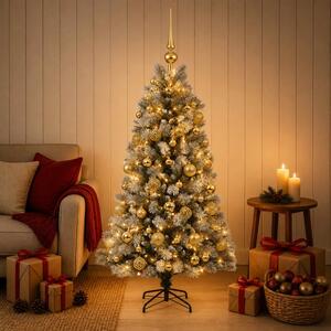 Mű zsanéros karácsonyfa gömbökkel 120 cm 150 LED Meleg fehér
