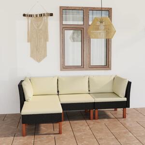 VidaXL 4 részes fekete polyrattan kerti ülőgarnitúra párnákkal