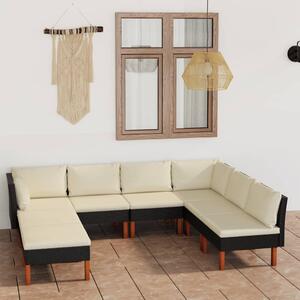 VidaXL 8 részes fekete polyrattan kerti ülőgarnitúra párnákkal