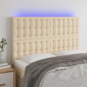 Krémszínű szövet LED-es fejtámla 144x5x118/128 cm