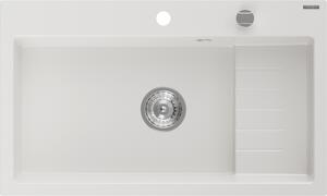 Mexen Omar gránit mosogató 1-medencés 800 x 480 mm, fehér, króm szifon - 6520801005-20