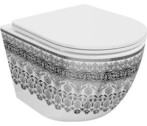 Mexen Lena Rimless WC csésze lassan záródó Slim üléssel, duroplast, fehér/fekete mintás - 30224095