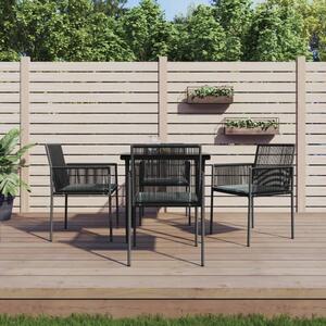 5 részes fekete polyrattan és acél kerti étkezőszett párnákkal