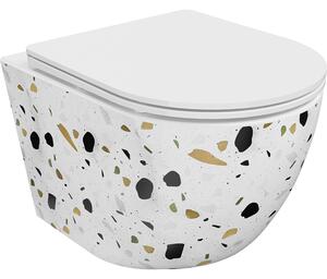 Mexen Lena Rimless WC csésze lassan záródó slim duroplast ülőkével, fehér terrazzo kő - 30224096