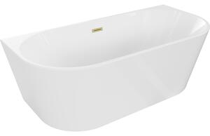 Mexen Oval, szabadon álló fali kád 140 x 75 cm, fehér, arany matt túlfolyó, 52671407500-55