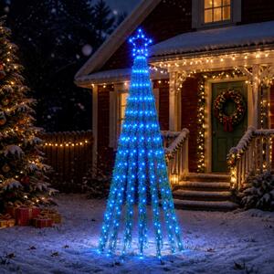 LED Karácsonyi Fenyő 180 cm 255 LED Kék Acél Fekete