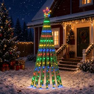 LED Karácsonyi Fenyő 180 cm 255 LED Többszínű Acél Fekete