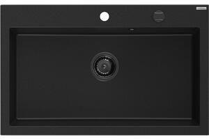 Mexen Elix gránit mosogató 1 rekeszes, 800 x 500 mm, fekete, fekete szifon - 6527801005-77-B