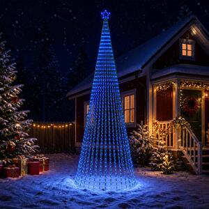 LED Karácsonyi Fenyő 500 cm 1524 LED Kék Acél Fekete