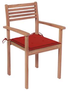 VidaXL 4 db tömör tíkfa kerti szék piros párnákkal
