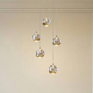 Lucande LED-es függőlámpa Hayley, Ø 30 cm, 5 lámpás, arany, üveg, Tiszta / átlátszó, Nappali / Étkező, Üveg, Modern