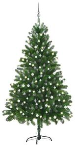 Zöld megvilágított műkarácsonyfa gömb szettel 210 cm