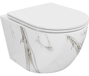 Mexen Lena Rimless WC csésze slim lassú záródású duroplast ülőkével, fehér kő - 30224094
