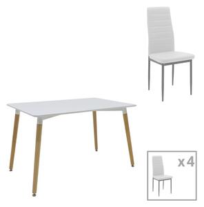 Étkezőgarnitúra, Natali-Parker, Pako World, MDF, fehér-natúr, 5 részes, 120x80x76 cm