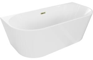 Mexen Oval, szabadon álló falra szerelhető kád 140 x 75 cm, fehér, arany fényes túlfolyó, 52671407500-50