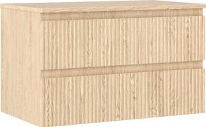 Mexen Rivel fürdőszobai mosdószekrény 80 cm, munkalappal, 2 fiókos, bordázott, tölgy - 91A20-08047-2-BFFC81