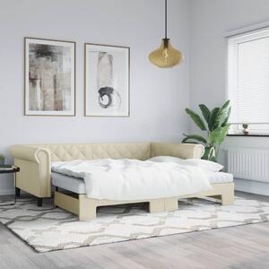 Krémszínű kihúzható műbőr heverő 90 x 200 cm
