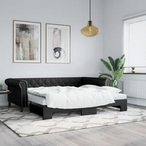 Fekete kihúzható műbőr heverő 90 x 200 cm