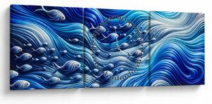 Kép – Halak a hullámokban (órával) (90x30 cm)