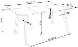Dickson Bővíthető Étkezőasztal 150-210cm Natúr tölgy - Fekete