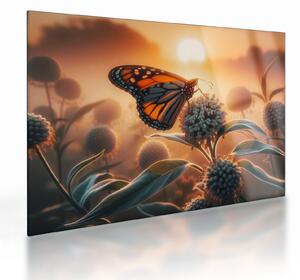 Üveg kép – Pillangó a lenyugvó napban (70x50 cm)