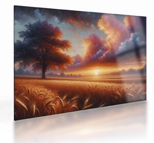 Üveg kép – Naplemente a mezőn (70x50 cm)