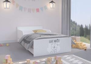 PUFI gyerekágy 160x80 matraccal és ágyneműtartóval - fehér maci