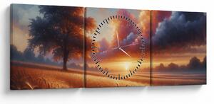 Kép – Naplemente a mezőn (órával) (90x30 cm)
