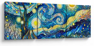 Kép – Csillagos éjszaka mozaikja (órával) (90x30 cm)