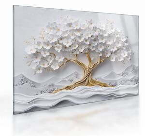 Üveg kép – 3D elegáns életfa virágokkal (70x50 cm)