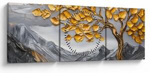 Kép – Fa arany levelekkel (órával) (90x30 cm)