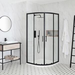 Homedepo Elio Black 80x80 íves két tolóajtós zuhanykabin 6 mm vastag vízlepergető biztonsági üveggel, fekete elemekkel, 190 cm magas