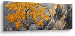 Kép – Arany fa a hegyekben (órával) (90x30 cm)