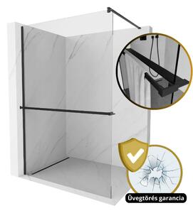 Arlo+ Black Walk-In zuhanyfal 8 mm vastag vízlepergető biztonsági üveggel, 200 cm magas, fekete profillal és távtartóval