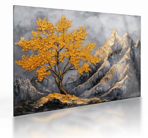 Üveg kép – Arany fa a hegyekben (70x50 cm)