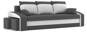 HEWLET kanapéágy 2 db puffal, normál szövet, hab töltőanyag, bal oldali puff tároló, szürke / fehér