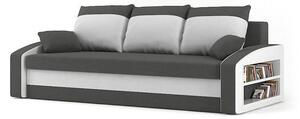 HEWLET kanapéágy polccal, normál szövet, hab töltőanyag, jobb oldali polc, szürke / fehér
