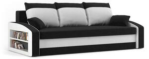 HEWLET kanapéágy polccal, normál szövet, hab töltőanyag, bal oldali polc, fekete / fehér