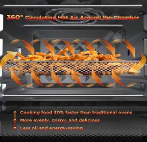 Abossk Air (25L) 1700W Digitális kijelzős légkeveréses sütő + receptkönyv - fekete SH-08