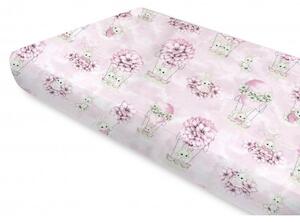 Baby Shop pamut,gumis lepedő 60*120 cm - rózsaszín virágos nyuszi