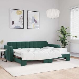 Sötétzöld kihúzható bársony heverő 80 x 200 cm