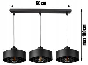 Glimex LAVOR MED rácsos állítható függőlámpa fekete 3x E27 + ajándék LED izzó